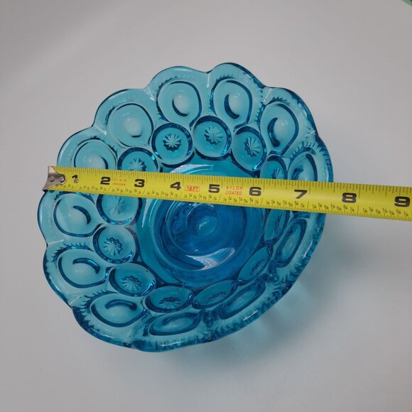 LE Smith Blue Glass Moons & Stars Scalloped Edge Pedestal Bowl Compote - Picture 11 of 13